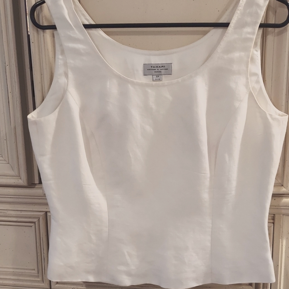 Tahari White Linen Top